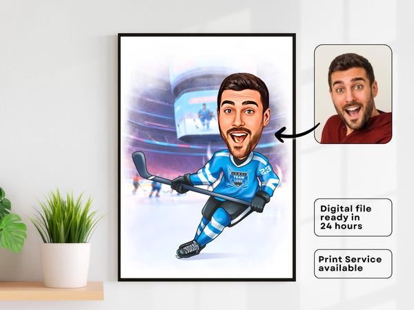 Ice Hockey Player Caricature Art Custom Cartoon from