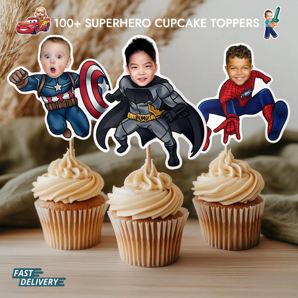Personalized Superhero Face Cupcake Toppers