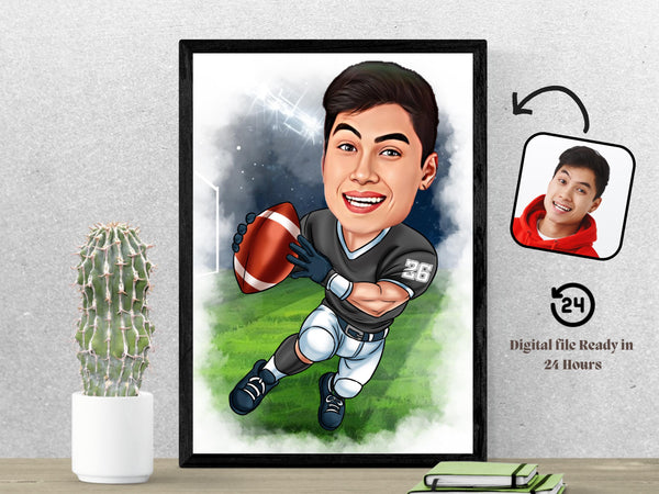 Custom Football Player Caricature Drawing from Photo Personalized