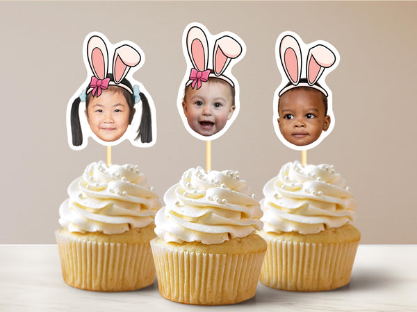 Easter Bunny Ears Personalized Face Cupcake Toppers