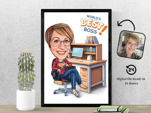 Personalized Female Super Boss Cartoon Portrait Custom Female Caricature