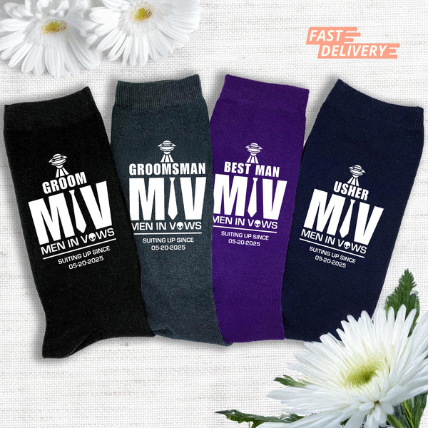 Custom Printed Men in Vows Wedding Socks for