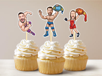 Wrestler Personalized Face Cupcake Toppers