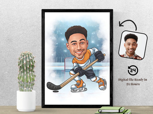 Custom Hockey Portrait Personalized Hockey Player Caricature Drawing