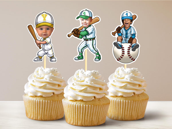 Baseball Personalized Face Cupcake Toppers