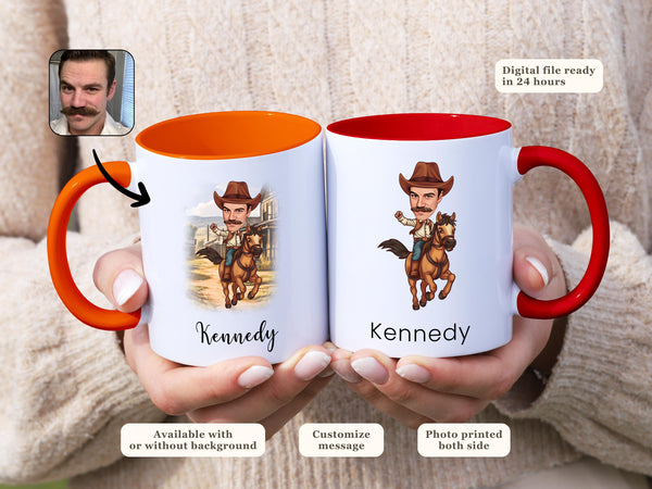 Custom Cowboy Portrait Mug Funny Personalized Coffee Cup