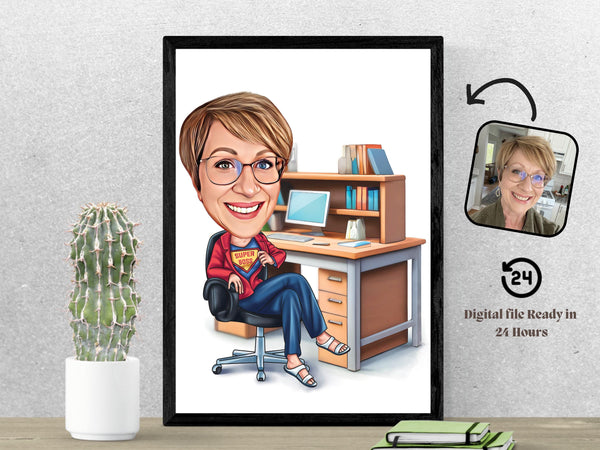 Personalized Female Super Boss Cartoon Portrait Custom Female Caricature
