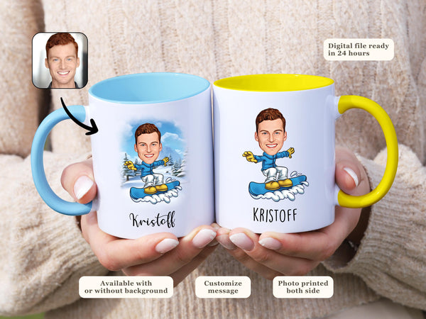 Custom Snowboard Caricature Mug Snowboarder Gift Snowboarding Mug