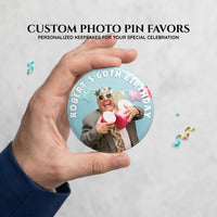 Custom round face pinback buttons, personalized birthday party favors