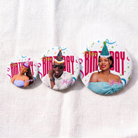 Custom face birthday pin with hat design