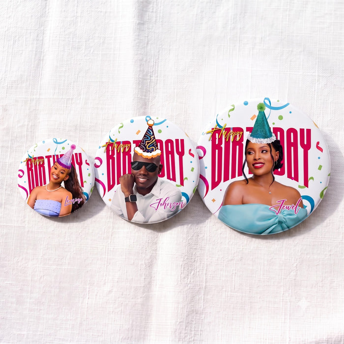 Custom face birthday pin with hat design