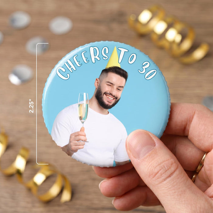 Custom face button pins for birthday and baby shower favors